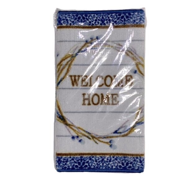 Modern Farmhouse Welcome Home Accent Matt Rug 20 x 32 Inch Blue White - Picture 2 of 14